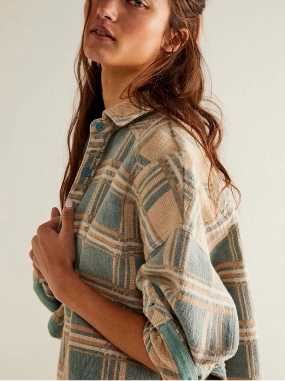 Free People Arizona Sky Plaid Pullover Blanket Shirt